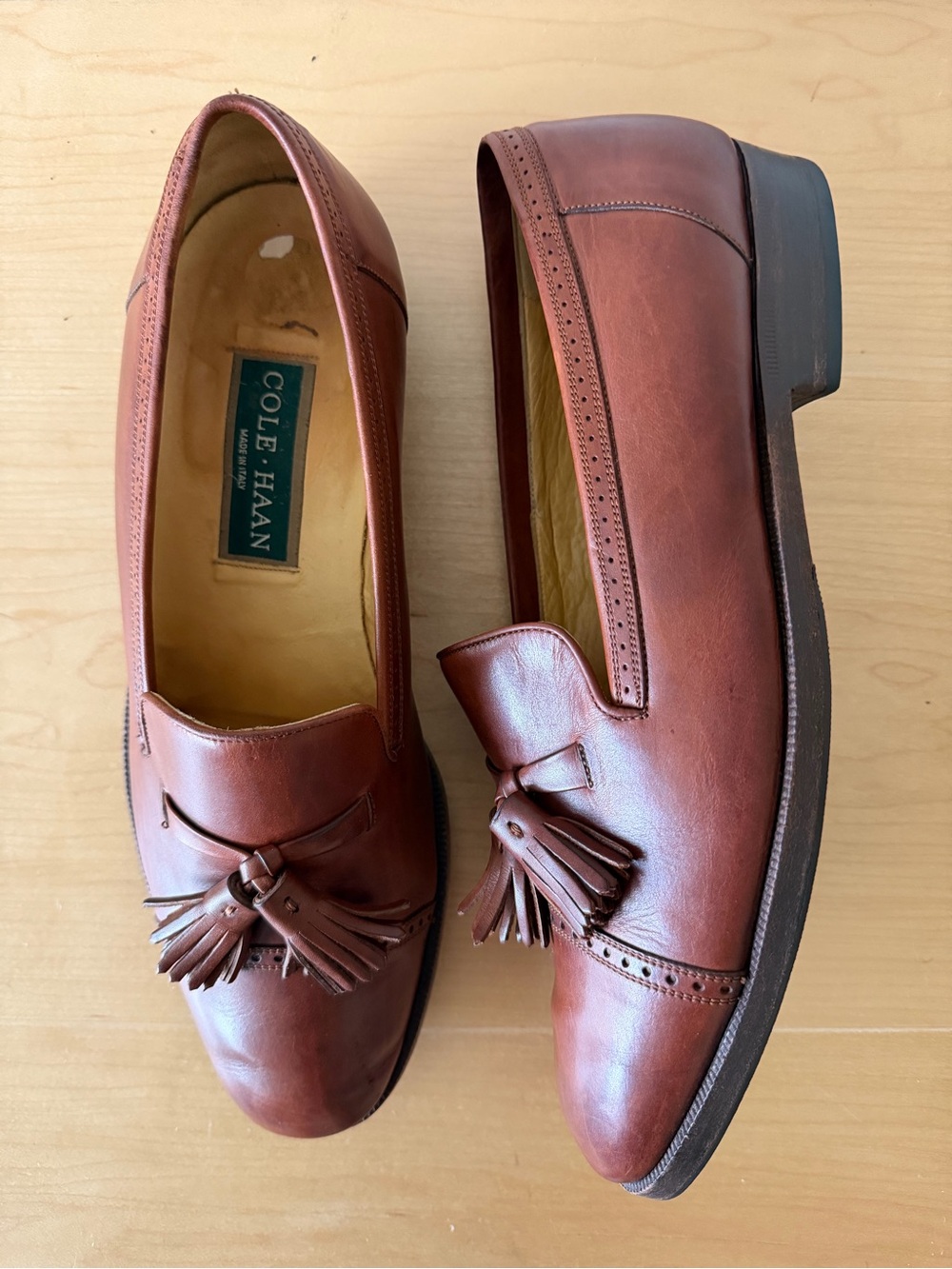 VTG Cole Haan Brown Leather Tassel Loafer Shoes 10 US Made in Italy